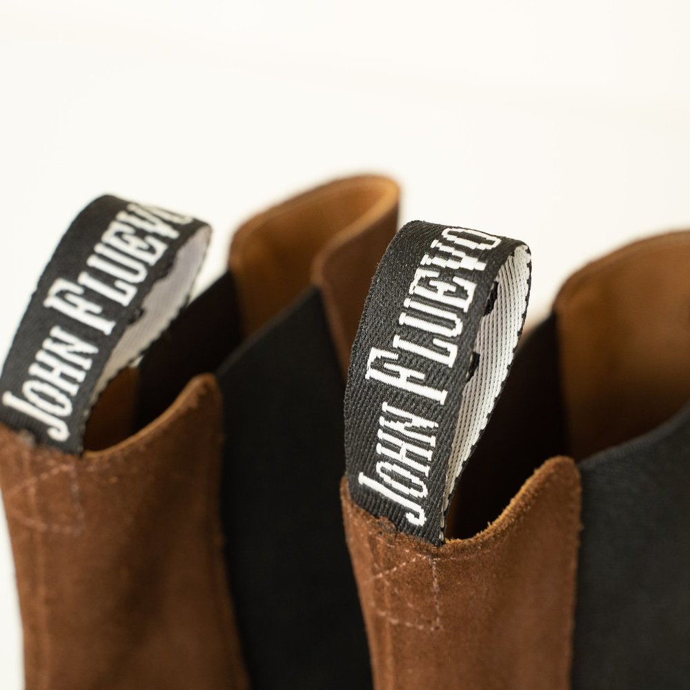 John Fluevog Leather Chelsea Boot Suede Brown Twin Turbine 1224 Start St. - Picture 11 of 16